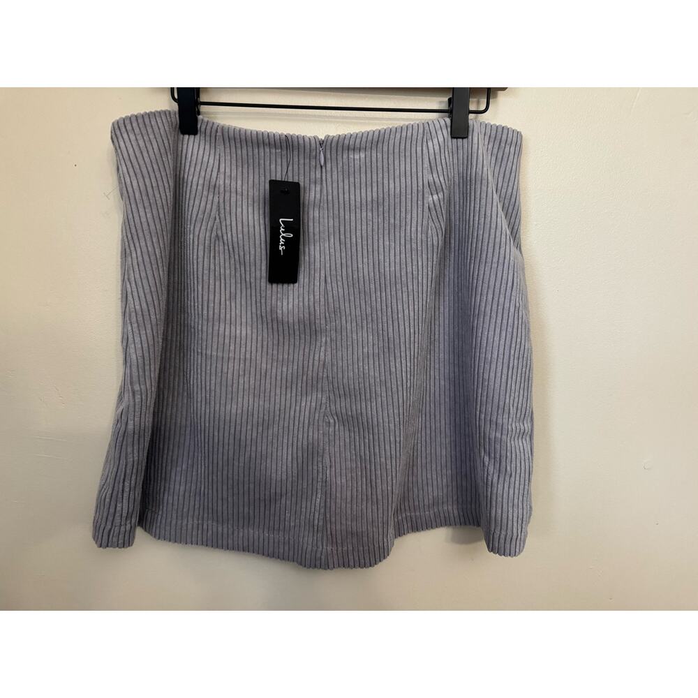 NWT Lulus High Class Corduroy Mini Skirt Gray XL Ribbed A-Line - Picture 2 of 8